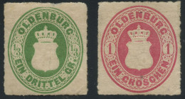 Oldenburg 1867 1/3gr Green And 1gr Carmine MH * Orig. Gum, Very Good Condition, MiNr. 15B + 17B - Oldenburg