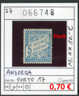 Andorra 1937 - Andorre Francaise 1937 - Michel Porto 17 (leichter Fleck) - * Charnière - Neufs