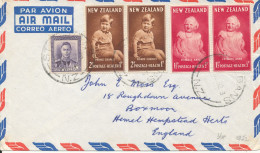 New Zealand Air Mail Cover Sent To England 1952 Health Care Stamps - Luftpost