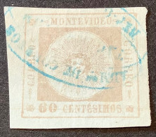 Uruguay 1860 60c Gray Lilac Sun Issue With Thick Numerals Fine Impression (1st Printing) Used (Sc.13d &  YT 12A - Uruguay