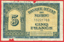 Maroc - Billet De 5 Francs - 1er Août 1943 - P24 - Marruecos