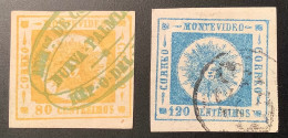 Uruguay 1860 Thick Numerals 80c RARE NUEVA-PALMIRA PMK+120c Sun Issue SALTO Signed A.Brun+Behr (Palmyra Palmyre YT14b+16 - Uruguay