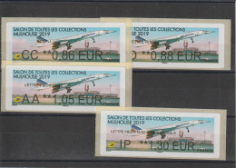 Lot De 4 Vignettes LSA Différentes 2019 Salon De Mulhouse Concorde - 2010-... Illustrated Franking Labels