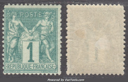 1c Sage Vert Type I (N/B) Neuf * Aspect TB (Y&T N° 61, Cote 200€) - 1876-1878 Sage (Type I)