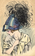 PC ARTIST SIGNED, HELLI, GLAMOUR LADY, BIG HAT, Vintage Postcard (b50237) - Helli