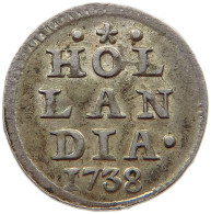 NETHERLANDS HOLLAND STUIVER 1738  #t078 0323 - Provincial Coinage