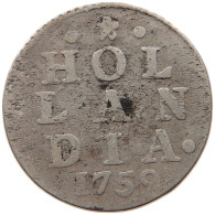 NETHERLANDS HOLLAND 2 STUIVERS 1759  #s017 0039 - Provincial Coinage