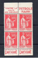 !!! 50C TYPE PAIX TII : BLOC DE 4 AVEC PUBS PETROLE HAHN - ART VIVANT NEUF ** - Unused Stamps