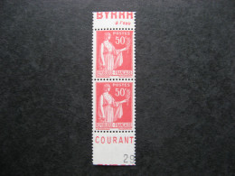 A). TB Paire Verticale De Carnet Du N° 283f, Neuve XX. Avec PUB Sup. " BYRRH " + PUB Inférieure " CCP ". - Unused Stamps