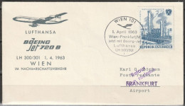 BRD Flugpost /Erstflug Boeing 720B  LH 300/301 Wien - Frankfurt  1.4.1963 Ankunftstempel 1.4.63 (FP 245) - Erst- U. Sonderflugbriefe