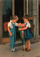 G6313 - Glückwunschkarte Schulanfang - Kinder Mädchen Junge Zuckertüte Schulranze - Verlag Berlin DDR - Primero Día De Escuela