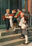 G6316 - Glückwunschkarte Schulanfang - Kinder Mädchen Junge Zuckertüte Schulranze - Verlag Berlin DDR - Children's School Start