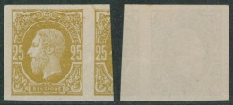 Essai - épreuve De La Planche (émission 1869) Sur Papier Blanc 25C Jaune-orange + Grand Voisin / Mal Découpé. - Proeven & Herdruk