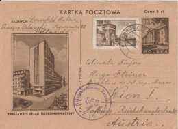 POLOGNE - 1948 - CP ENTIER ILLUSTREE BILDPOSTKARTE (TELECOM VARSOVIE) De PRUSZCZ GDANSKI (DANZIG) => WIEN (AUTRICHE) - Stamped Stationery