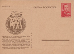 POLOGNE - 1951 - CP ENTIER ILLUSTREE (FESTIVAL JEUNESSE POUR LA PAIX) ! - Stamped Stationery
