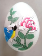 Oeuf En Verre Peint Motif Floral Avec Oiseau Sans Support - Eggs