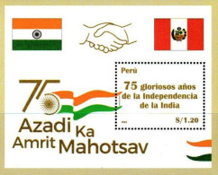 PERU 2022 75 YEARS OF INDIAN INDEPENDENCE FLAGS JOINT ISSUE WITH INDIA MINIATURE SHEET MS MNH - Joint Issues