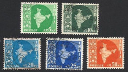 Indien, 1958, Mi.-Nr.  289, 292, 295, 296, 297 Gestempelt - Usati