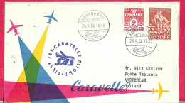 DANMARK - FIRST CARAVELLE FLIGHT - SAS - FROM KOBENHAVN TO AMSTERDAM *25.4.60* ON OFFICIAL COVER - Poste Aérienne