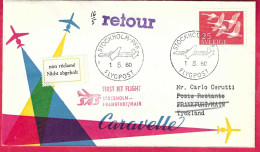 SVERIGE - FIRST CARAVELLE FLIGHT SAS  FROM STOCKHOLM TO FRANKFURT *1.5.60* ON OFFICIAL COVER - Lettres & Documents