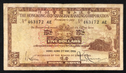 HONG KONG 5 DOLLARS 02 05 1959 PICK#181a LOTTO 1532 - Hongkong