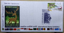 BANGLADESH 2023 BANGABANDHU SHEIK MUJIBUR RAHMAN, SPL CANC ON SPECIAL COVER, BANGLADESH INTERNATIONAL PHILATELIC EXHB. - Bangladesch