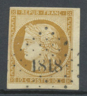 Timbre France Cérès N°1 10c Bistre Coin De Feuille Obl. PC 1818 TB N3553 - 1849-1850 Cérès