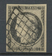 Timbre France Cérès N°3c 20c Gris-noir Obl. Grille Superbe N3554 - 1849-1850 Cérès