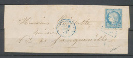 1871 Lettre N°60 25c Bleu Obl GC1694 BLEUS +CAD T16 GRAND-COURONNE(74) N3566 - 1849-1876: Période Classique