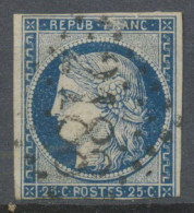 Cérès N°4 25c Bleu Foncé Obl. GROS CHIFFRES GC2188 Rarissime Cote 2500€ N3570 - 1849-1850 Cérès