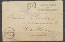 Env. COMPAGNIE/DES/TIREURS LYONNAIS Bleu +PP + T16 VARZY N3589 - Army Postmarks (before 1900)