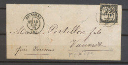 1872 Lettre Taxe N°5A 25c Typo PERCE En LIGNE CAD T17 SOISSONS. RARE N3624 - 1859-1959 Cartas & Documentos