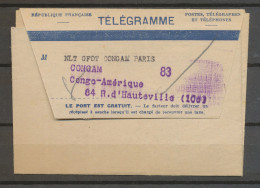 1947 TELEGRAMME Voie TSF De BRAZZAVILLE CONGO. Superbe N3635 - 1877-1920: Periodo Semi Moderno