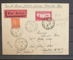 1930 Env. Première Liaison Postale AERIENNE DAUVILLE PARIS. RRR N3642 - 1921-1960: Modern Tijdperk