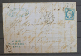 1858 Lettre N°14 Griffe Bleue VAPEUR/VILLE DE BONE/BONE TB. N3655 - Posta Marittima