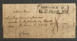 1828 Lettre Cachet D'essai GRENOBLE 37/25 FEVRIER 1828. TB, Signée Baudot N3661 - 1801-1848: Precursori XIX