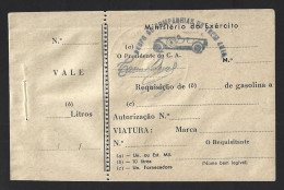 Gasoline Voucher To Fill Cars From The Ministry Of Army Of Portugal 1950. Auto Train Companies. Army Car Benzingutschein - Portogallo