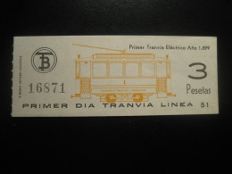 3 Pesetas Barcelona Primer Dia Tranvia Linea 51 First Day Tramway Tram Electric 1899 Advertise Transport Ticket Spain - Tram