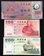 TAIWAN 50 + 100 + 200 YUAN Pick# 1990 1991 1992   Lotto.4883 - Taiwan