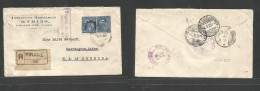 Albania. 1929 (3 Aug) Tirana - USA, Hampton, Me (15 Aug) Registered Multikd Ovptd Issue Comercial Envelope Via Torino - - Albania