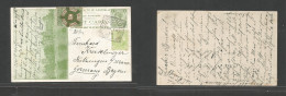 Australia. 1914 (16 March) SA, Greenock - Germany, Kitzingen. Fkd Illustrated 1d Green Stat Card + 1/2d Adtl + Color Gol - Other & Unclassified