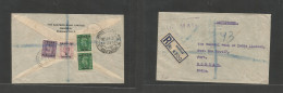 Bahrain. 1948 (22 Aug) GPO - India, Bombay (24 Aug) Registered Reverse Multifkd Env, Ovpt Issue, Tied Cds. Fine. - Bahrein (1965-...)