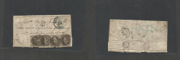 Belgium. 1851 (23 Nov) Bruxelles - Roubaix (25 Nov) EL With Text Fkd 10c Brown Second Design (x4) Tied "24" Grills + Cds - Autres & Non Classés