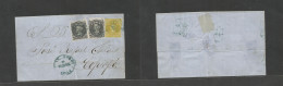 Chile. C. 1867 (26 Dic) Juan Godoy - Copiapó. Envuelta De Carta Con Franqueo Mixto De Dos Emisiones. 1c Verde Sin Detene - Chili