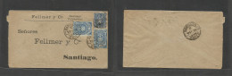 Chile. 1897 (1 June) Santiago Local Usage. Provisional Period Fiscal Used As Postage. 5c Blue (x2 + 5c Mns) At 15c Rate. - Chili