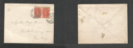 Chile. 1900 (9 Dec) Stgo Local Usage. Provisional Fiscal Postal Usage. 1c Red Hong Pair, Tied Cds. Fine Scarce Usage, Fu - Chile