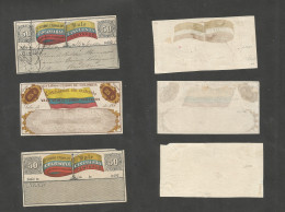 Colombia. C. 1860-71. Registration Seals. 3 Diff 25c And 50c One Used In 1871. Scarce Trio. - Colombia