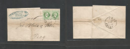 Czechoslovakia. 1872 (5 Aug) Austria Postal Admin. Prague Local Usage. Fkd E 3kr Green Pair, Tied Cds, Arrival Reverse. - Other & Unclassified