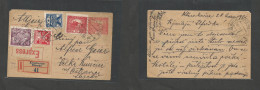 Czechoslovakia. 1921 (28 Jan) Klimkovice - Velke Kuncice (29 Jan) Registered Express Multifkd 20c Red Stat Card + 2 Labe - Other & Unclassified