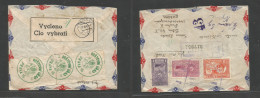 Czechoslovakia. 1949 (14 Dic) Venezuela, Caracas - Prague (19 Dec) Registered Air Multifkd Env, Reverse. Two Diff Post O - Other & Unclassified